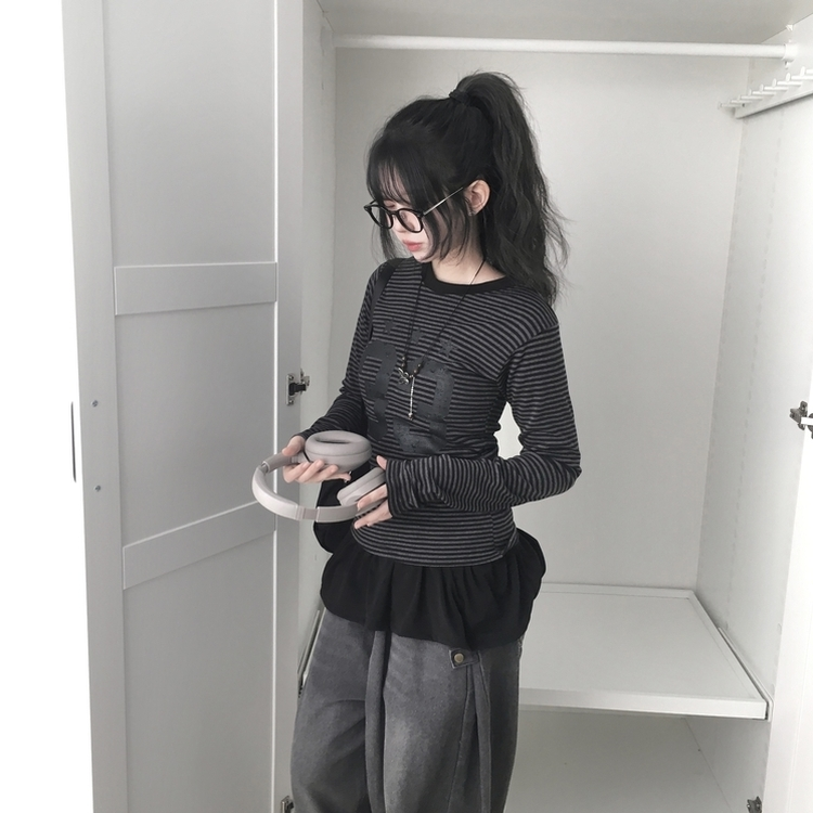 ストライプ長袖Tシャツ BLACK