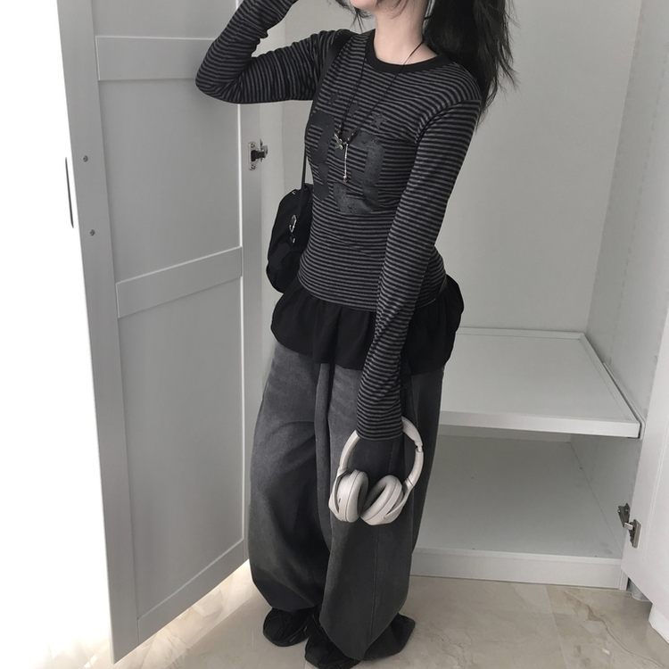 ストライプ長袖Tシャツ BLACK