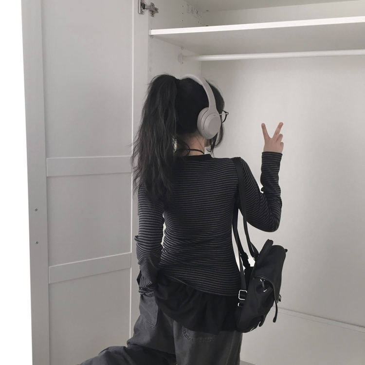 ストライプ長袖Tシャツ BLACK