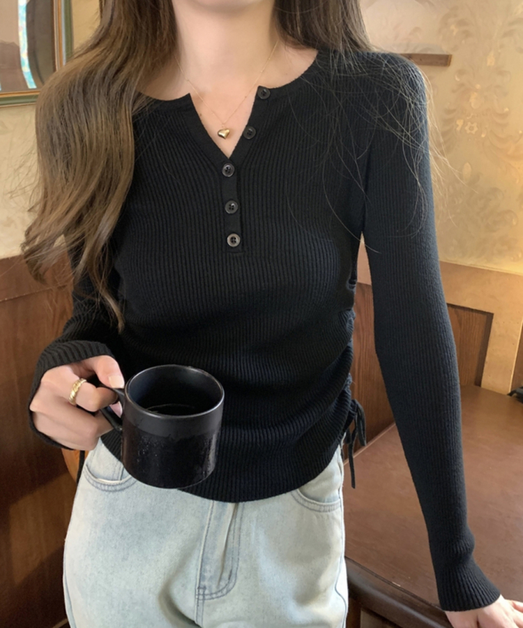 サイドシャーリングボタンTシャツ BLACK