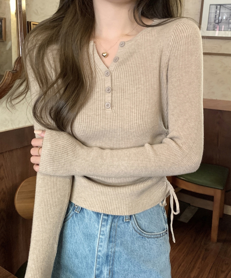 サイドシャーリングボタンTシャツ BEIGE