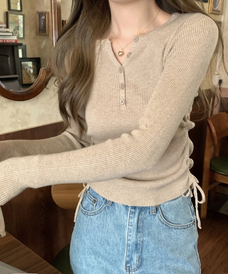 サイドシャーリングボタンTシャツ BEIGE