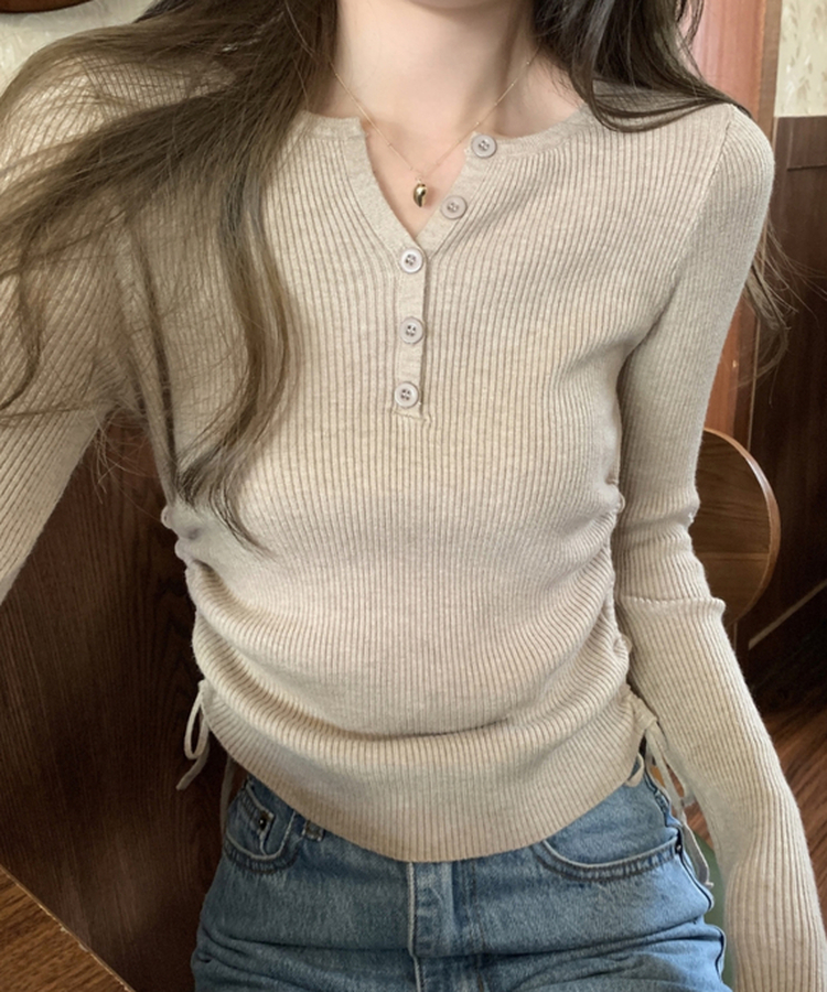 サイドシャーリングボタンTシャツ BEIGE