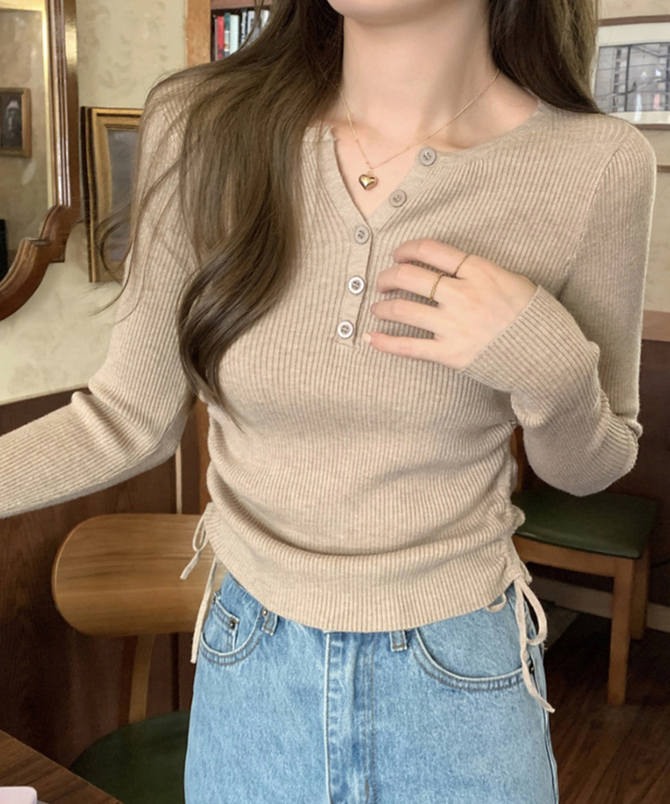 サイドシャーリングボタンTシャツ BEIGE