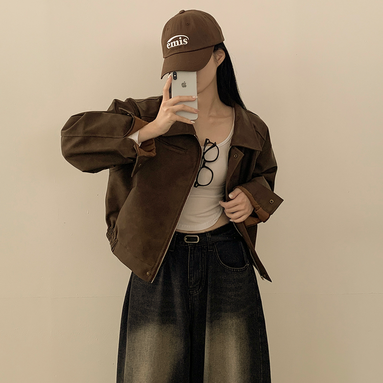 매트 무광 오버핏 가죽 스웨이드st 자켓 점퍼 밤색