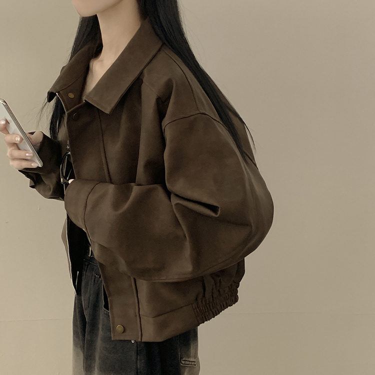 매트 무광 오버핏 가죽 스웨이드st 자켓 점퍼 밤색