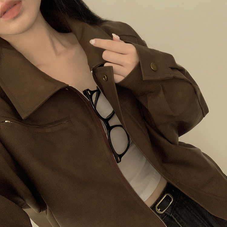 매트 무광 오버핏 가죽 스웨이드st 자켓 점퍼 밤색