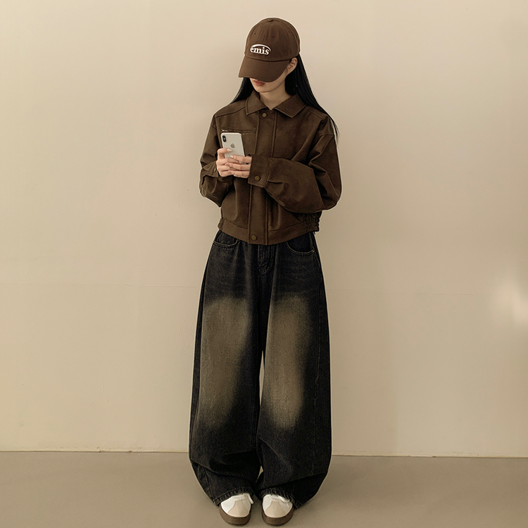 매트 무광 오버핏 가죽 스웨이드st 자켓 점퍼 밤색