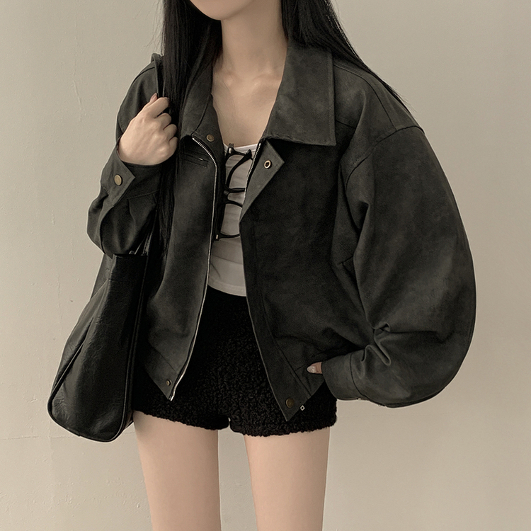 매트 무광 오버핏 가죽 스웨이드st 자켓 점퍼 먹색