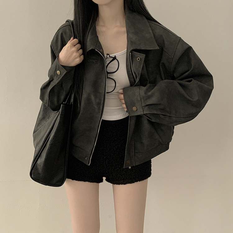 매트 무광 오버핏 가죽 스웨이드st 자켓 점퍼 먹색