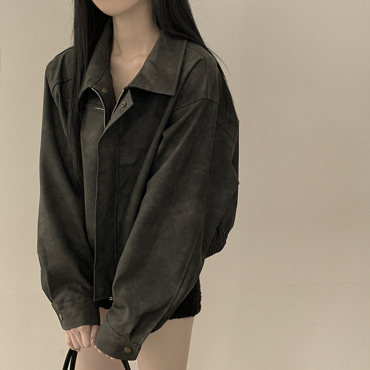 매트 무광 오버핏 가죽 스웨이드st 자켓 점퍼 먹색