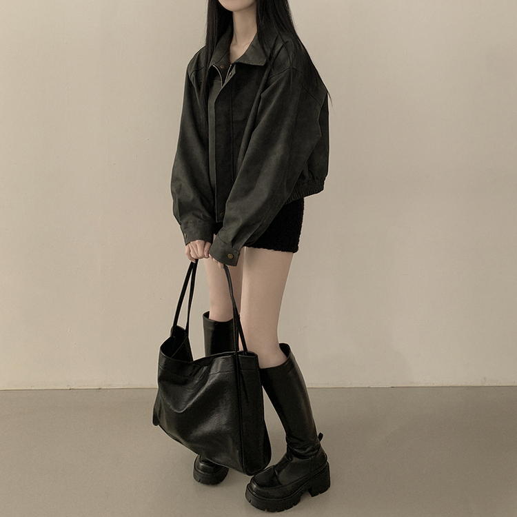 매트 무광 오버핏 가죽 스웨이드st 자켓 점퍼 먹색