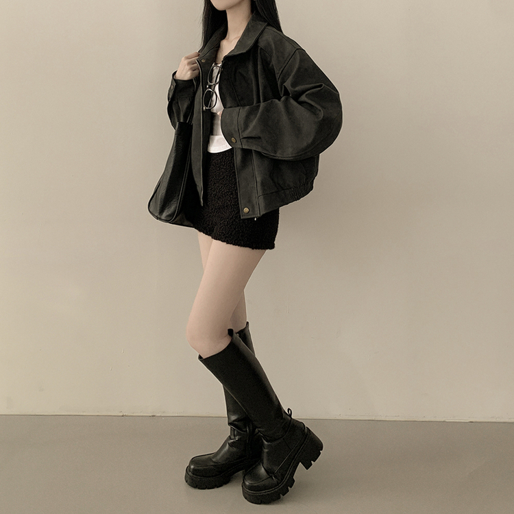 매트 무광 오버핏 가죽 스웨이드st 자켓 점퍼 먹색