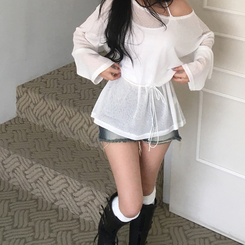 【タイ付き】オフレイヤードシースルールーズニット WHITE