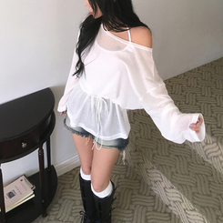 【タイ付き】オフレイヤードシースルールーズニット WHITE