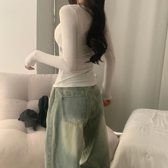 スリムレタリング長袖Tシャツ IVORY