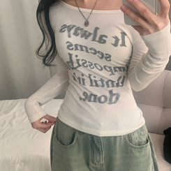 スリムレタリング長袖Tシャツ IVORY