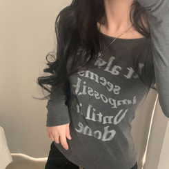 スリムレタリング長袖Tシャツ CHARCOAL