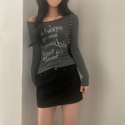 スリムレタリング長袖Tシャツ CHARCOAL