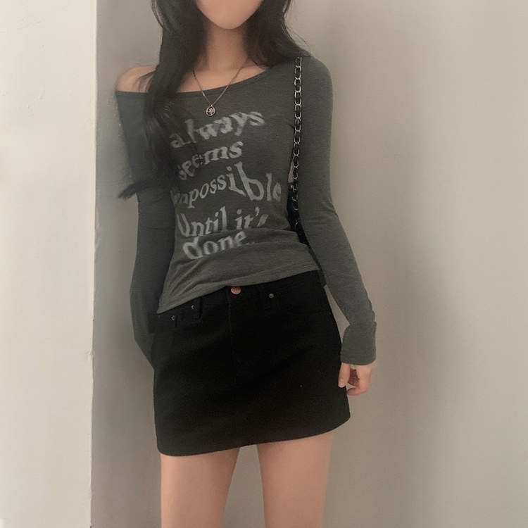 スリムレタリング長袖Tシャツ CHARCOAL