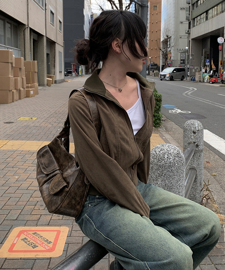リアンビンテージコーデュロイジップアップ BROWN