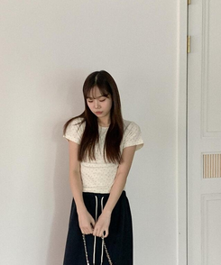 フラワーアンゴラ半袖Tシャツ IVORY