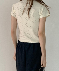 フラワーアンゴラ半袖Tシャツ IVORY