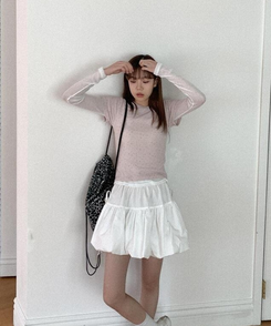 フラワーアンゴラ半袖Tシャツ PINK