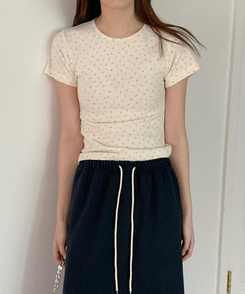 フラワーアンゴラ半袖Tシャツ IVORY