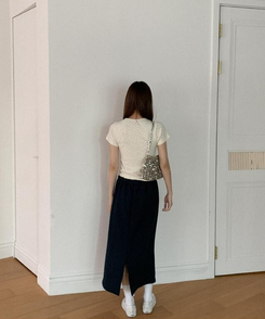 フラワーアンゴラ半袖Tシャツ IVORY