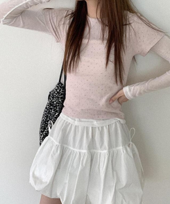 フラワーアンゴラ半袖Tシャツ PINK