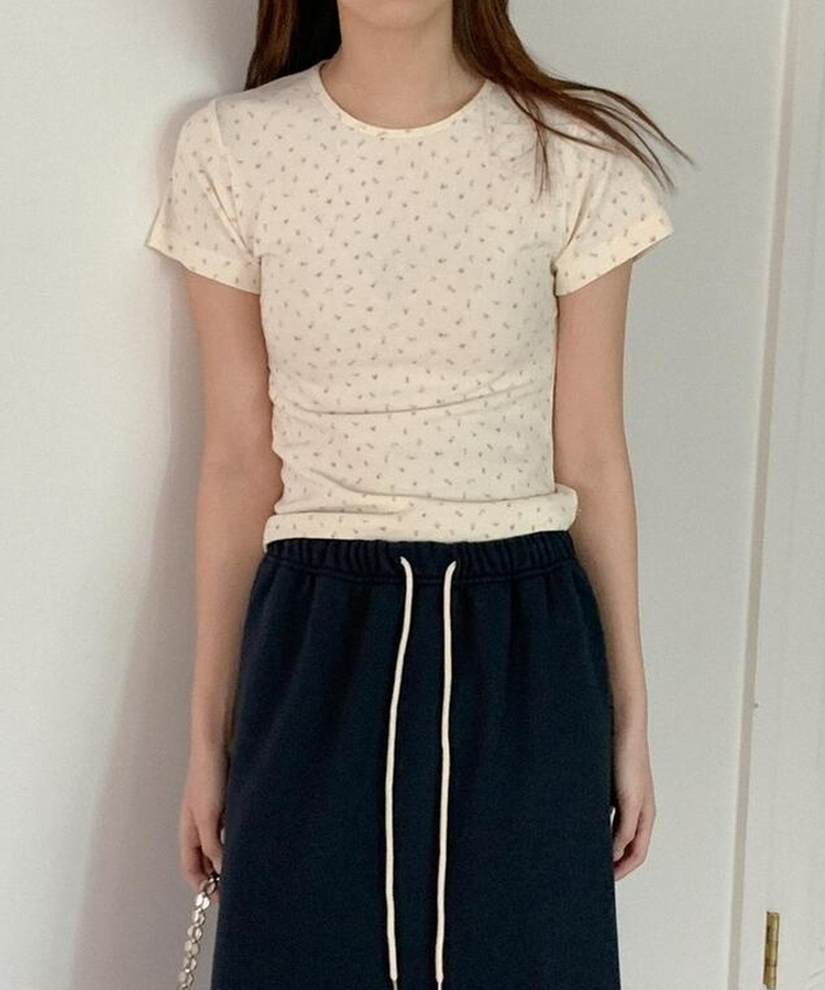 フラワーアンゴラ半袖Tシャツ IVORY