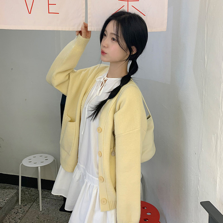 (ふんわり感性/体型カバー/優しい色合い♥) ルミア ソフト Vネック ルーズフィット ポケット ニット カーディガン
