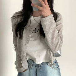 ラウンドリネンクロップカーディガン(6color) LIGHT GRAY