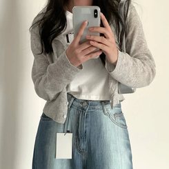 ラウンドリネンクロップカーディガン(6color) LIGHT GRAY