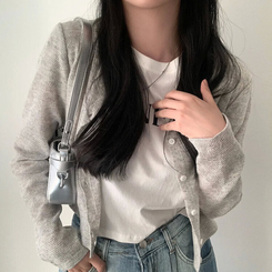 ラウンドリネンクロップカーディガン(6color) LIGHT GRAY