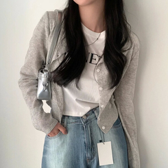 ラウンドリネンクロップカーディガン(6color) LIGHT GRAY