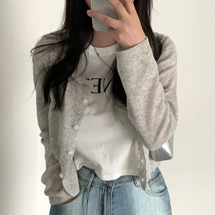 ラウンドリネンクロップカーディガン(6color) LIGHT GRAY