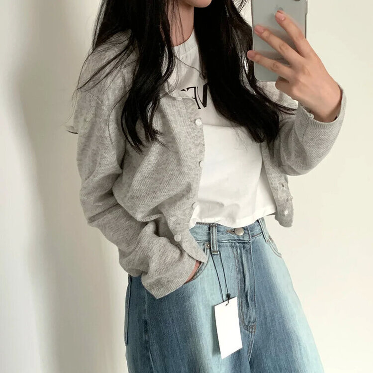 ラウンドリネンクロップカーディガン(6color) LIGHT GRAY