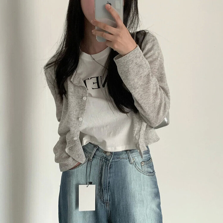 ラウンドリネンクロップカーディガン(6color) LIGHT GRAY