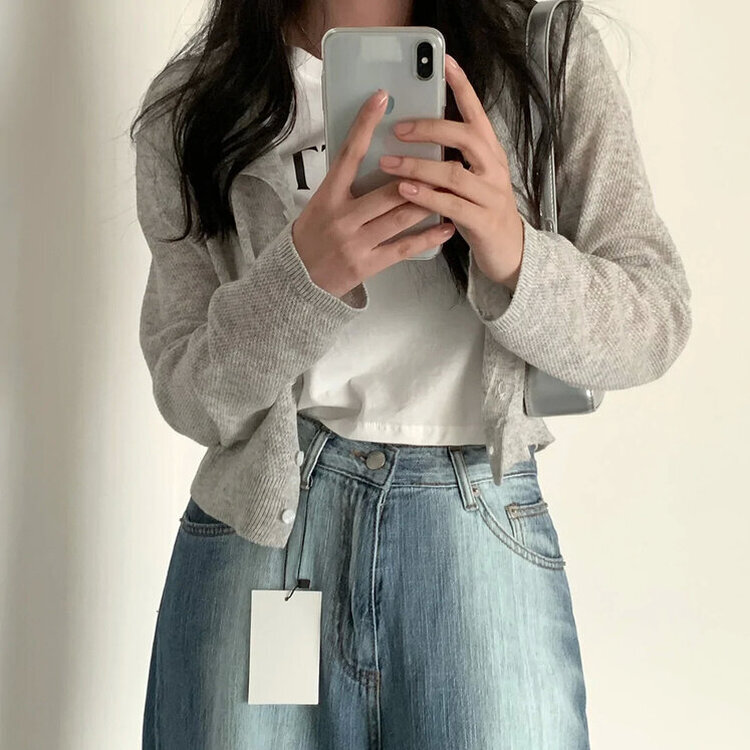 ラウンドリネンクロップカーディガン(6color) LIGHT GRAY