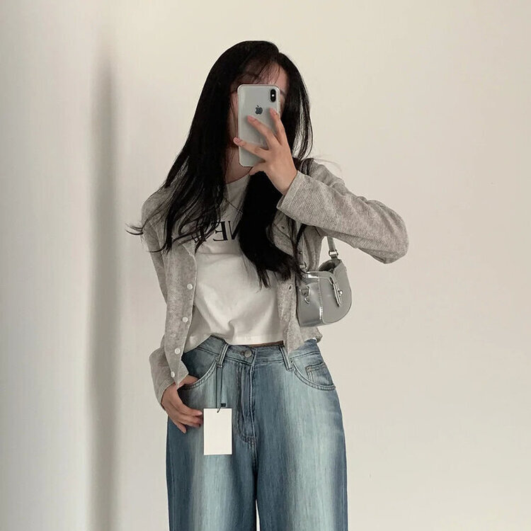 ラウンドリネンクロップカーディガン(6color) LIGHT GRAY