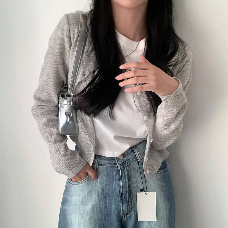 ラウンドリネンクロップカーディガン(6color) LIGHT GRAY