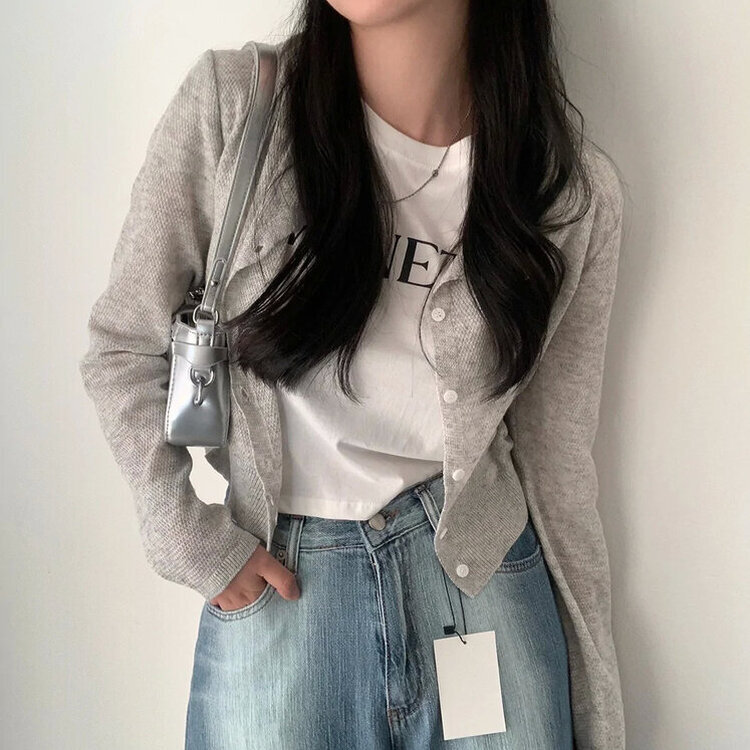 ラウンドリネンクロップカーディガン(6color) LIGHT GRAY