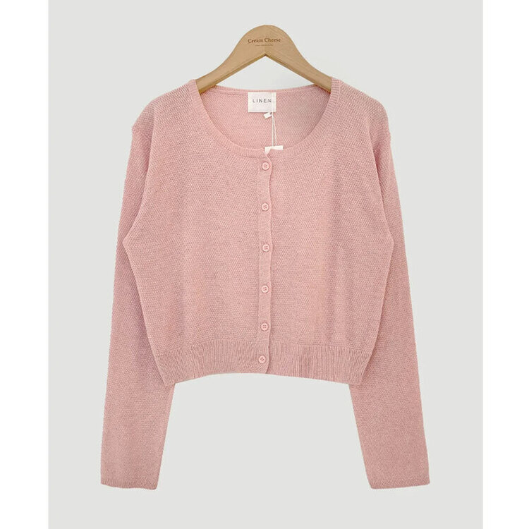 ラウンドリネンクロップカーディガン(6color)