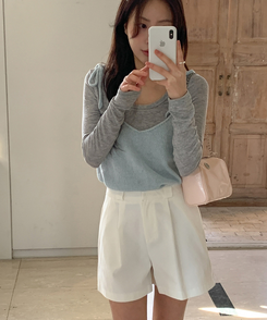 【SET】リボンレイヤードビスチェ ニット(6color) LIGHT BLUE