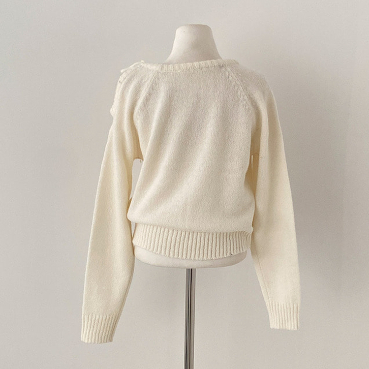 세인트 오프숄더 리본 레터링 니트