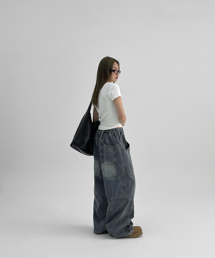 ウォッシングバンディングワイドデニムパンツ