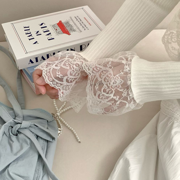 レースリボンスリムVネックニット WHITE