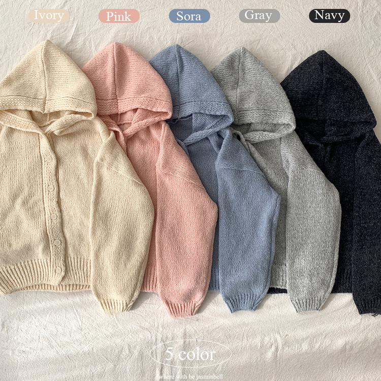 シュークリームフードニットカーディガン(5color)